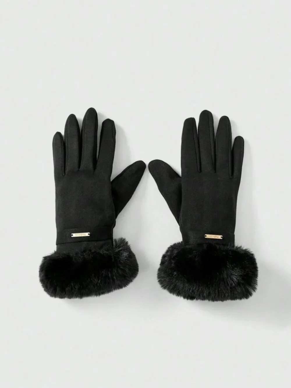 Black Faux Fur Cuff Full Finger Gloves